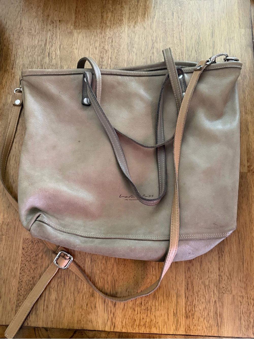 Leather Tote Crossbody Bag in Taupe